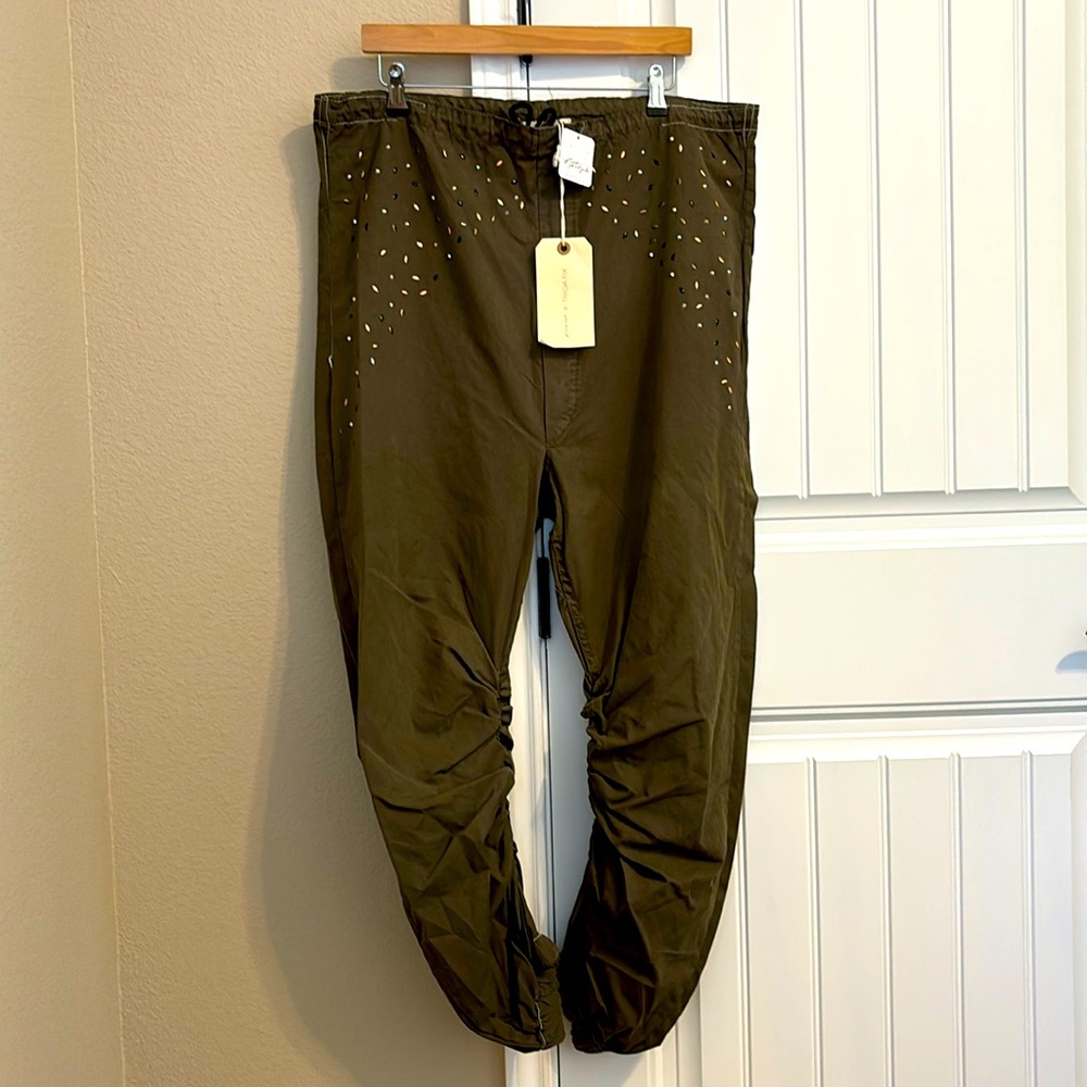 Free People pants. Size M/L. Olive green with embellishments